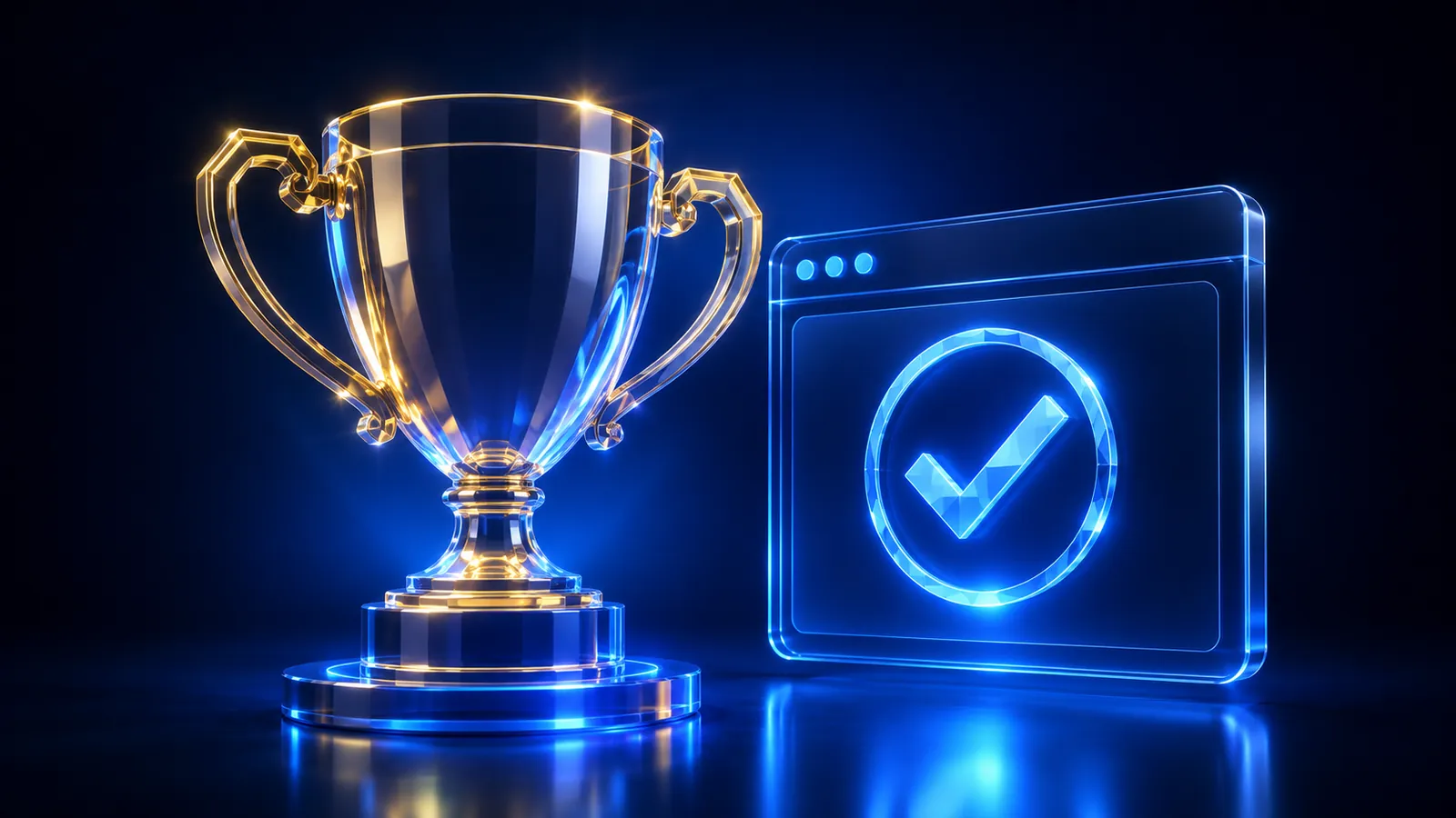 Trophy beside a website window representing the best AI website builder verdict
